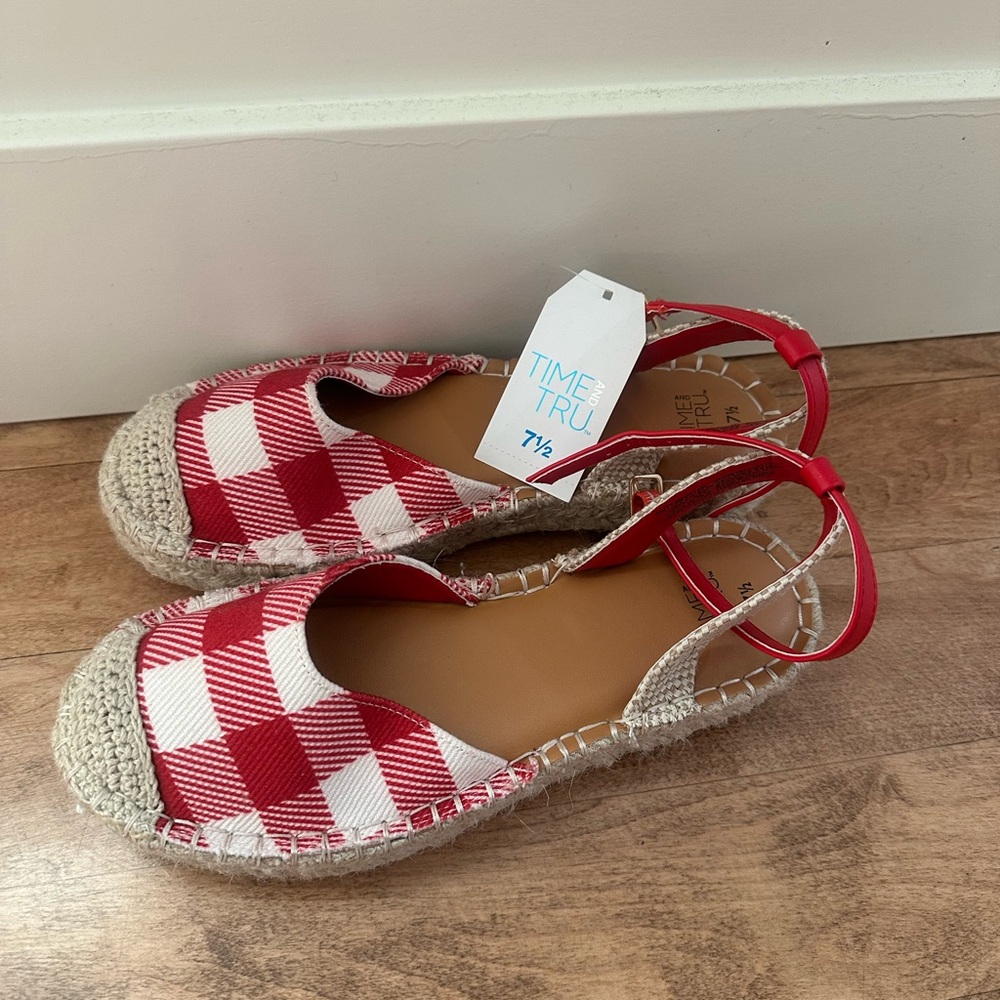 Time and Tru Red Plaid Espadrille Flats